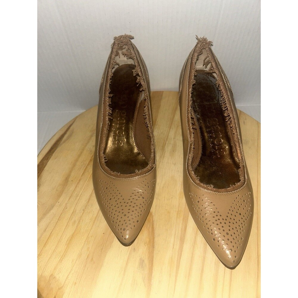 Pedro Garcia Tan/Brown Leather Raw Edge Trim Pumps 38/8 US